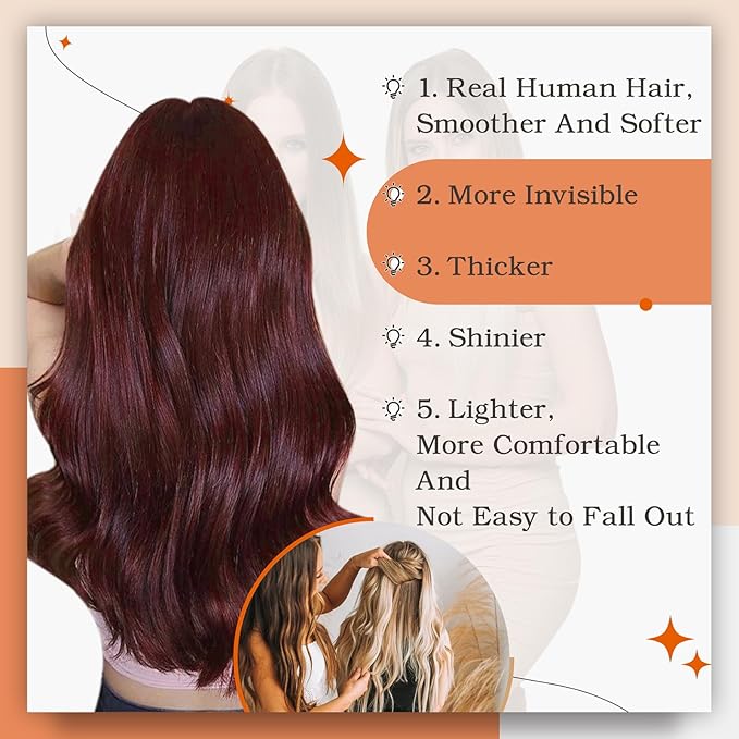 Full Shine Double Sided Tape in Hair Extensions Human Hair Color 99J Wine Red Tape in Extensions Silky Straight Skin Weft 20Inch 100G Seamless Extension 40Pcs for Women