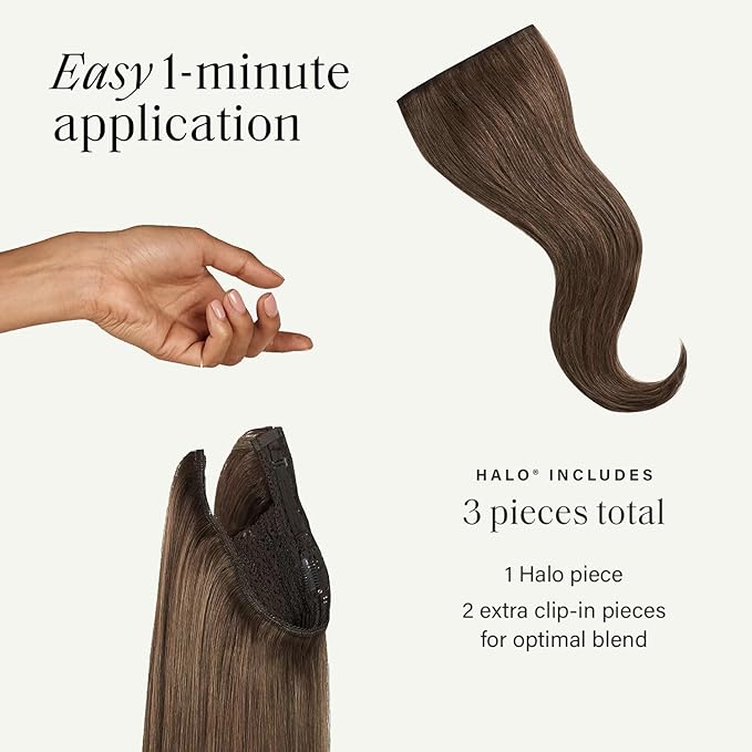 Luxy 100% Remy Human Hair – Halo Clip-In Hair Extensions –Natural Looking Volume & Length - One-Piece - Easy 5-Min Application 140 grams 20" Medium Natural Brown