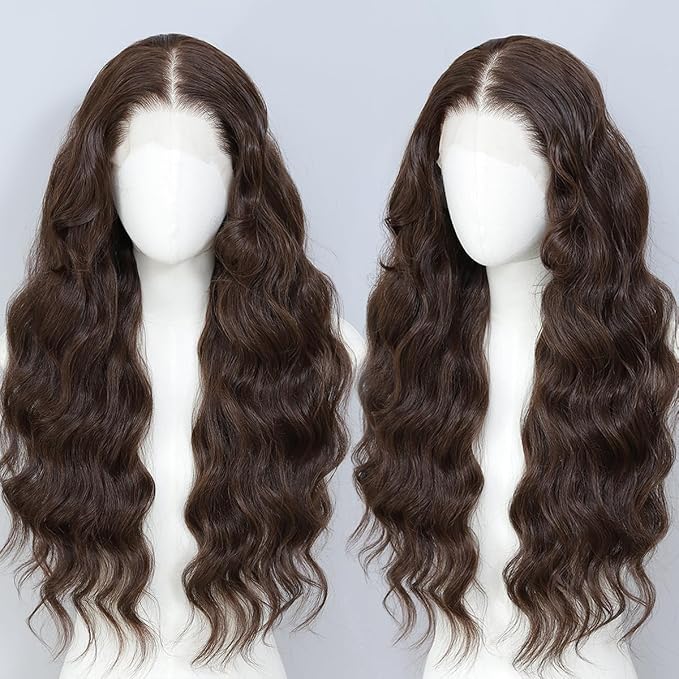 Synthetic Lace Front Wigs Pre Plucked 26 Inch Long Wavy Chocolate Brown 100% Futura Premium 13x4 HD Lace Wigs For Black Women Ready to Wear Beginner Friendly
