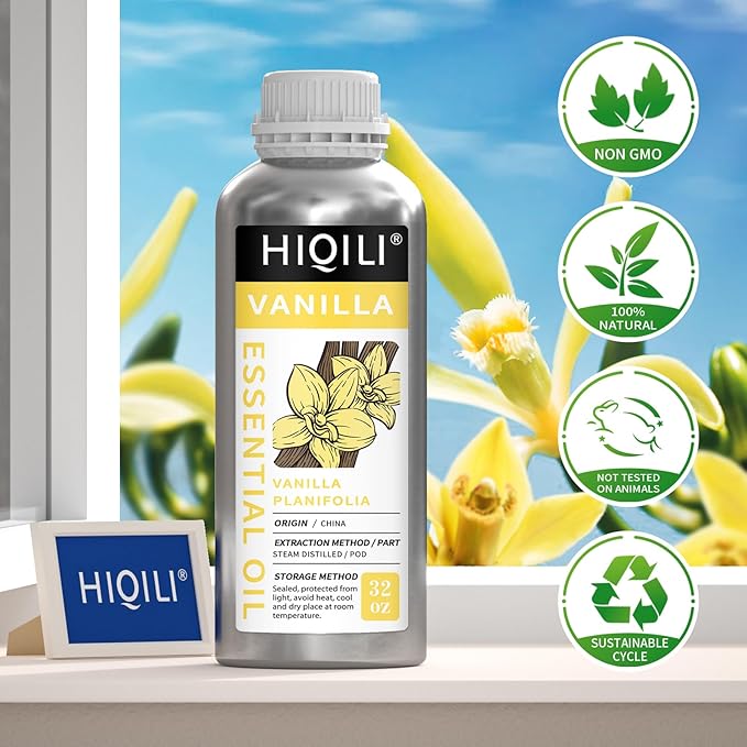 HIQILI 32 Ounces Vanilla Essential Oil, Strong Fragrance for Body Lotion, Candle Making, Soap, Aromatherapy-32 Fl Oz