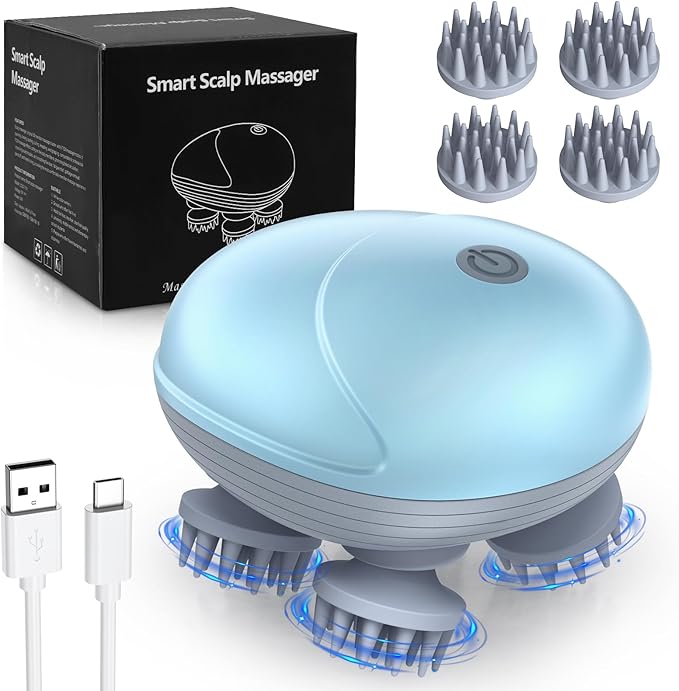 Upgraded Handheld Scalp Massager, Electric Scalp Massager, Scalp and Back Scratcher for Relieving Tight Stiffness Muscles, Promote Bonding, Blue