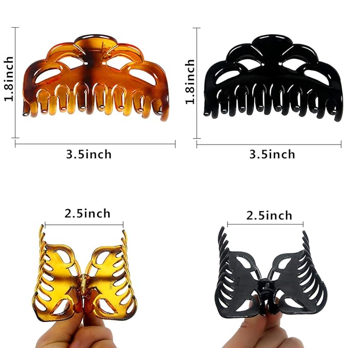 Medium Hair Claw Clips for Women Fine Hair Plastic Claw Clamps Clips in Set (Arc-Black+Brownish Red-M)