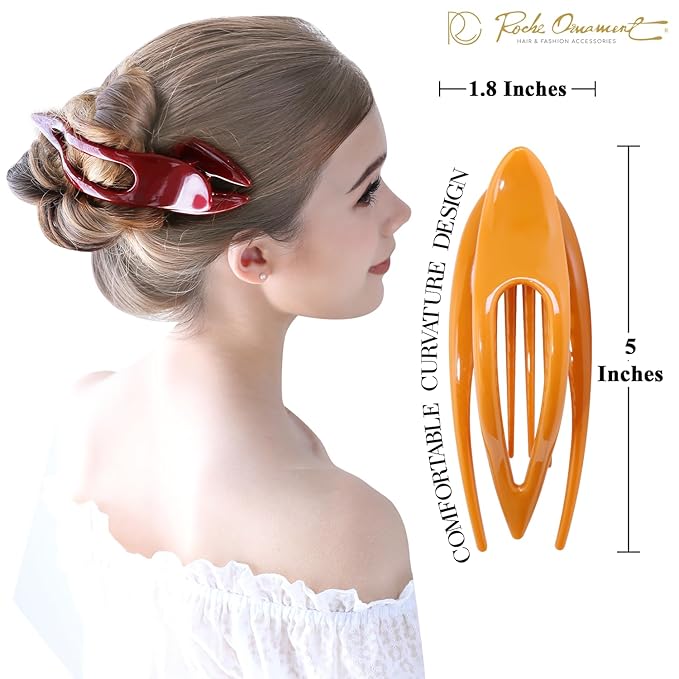 RC ROCHE 6 Pcs Flat Hair Clips Big Claw for Thick Hair French Duckbill Women No Slip Side Slide Curved Alligator Concord Strong Grip Hold Volume Lay Down Clamp, Large Classic Multicolor
