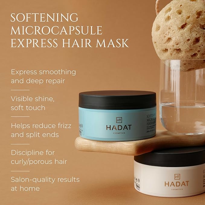 HADAT Softening Microcapsule Express Hair Mask – Professional Smoothing Hair Treatment – Salon Lamination – Deep Repair – Anti-Frizz – Moisturizing – Curly Frizzy Damaged Hair, 9.47 Fl Oz