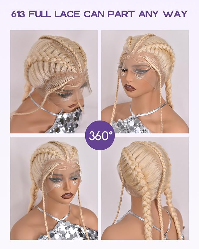 Real Full Lace Human Hair Wigs 613 Lace Front Wig Human Hair 180 Density Body Wave HD Full Lace Blonde Wig Plucked Bleached Knots Breathable Full Scalp Wig for Women 20Inch