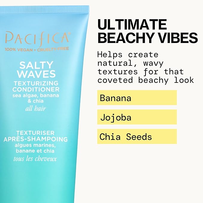 Pacifica Beauty Salty Waves Texturizing Shampoo + Texturizing Conditioner | For All Hair Types | Perfect and Effortless Beach Hair | 100% Vegan & Cruelty Free | Sulfate + Paraben Free