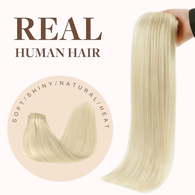 GOO GOO Clip in Hair Extensions Real Human Hair, Remy Human Hair Extensions Clip ins for Women, Natural Human Hair, 14inch 130g 9Pcs, 60A Platinum Blonde