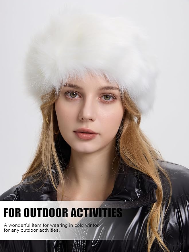 Faux Fur Headband for Women Elastic Fuzzy Thick Earmuffs Winter Headwrap Ear Muffs Furry Ear Warmers Cold Weather (Black)