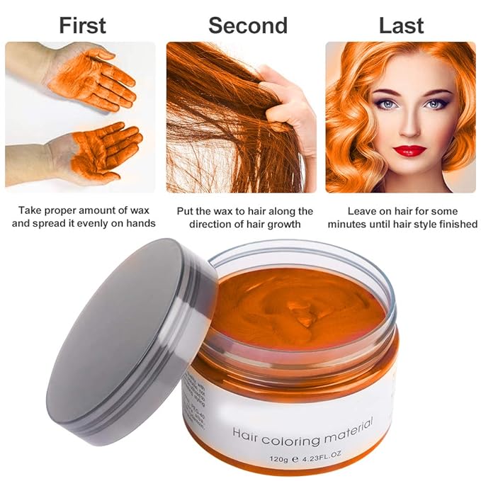 Temporary Hair Color Wax Dye,Hair Spray Color, Natural Hair Wax Color, Kids Temporay Hair Wax Dye Ash for Halloween Cosplay,Party,Masquerade (Orange, 120g)
