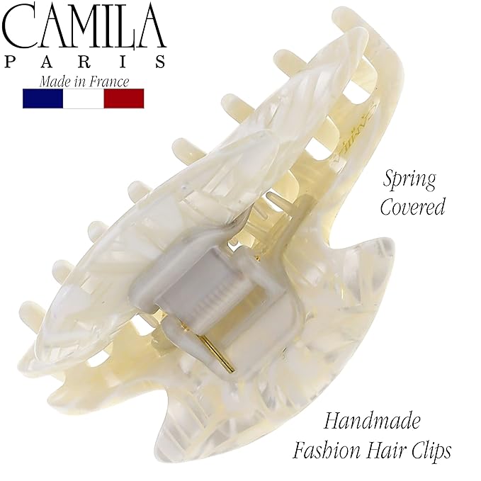 Camila Paris CP3266 French Hair Clip for Women, Small 2.75 inch Handmade, White, Girls Hair Claw Clips Jaw Fashion Durable Styling Hair Accessories for Women, Strong Hold No Slip Grip. Made in France
