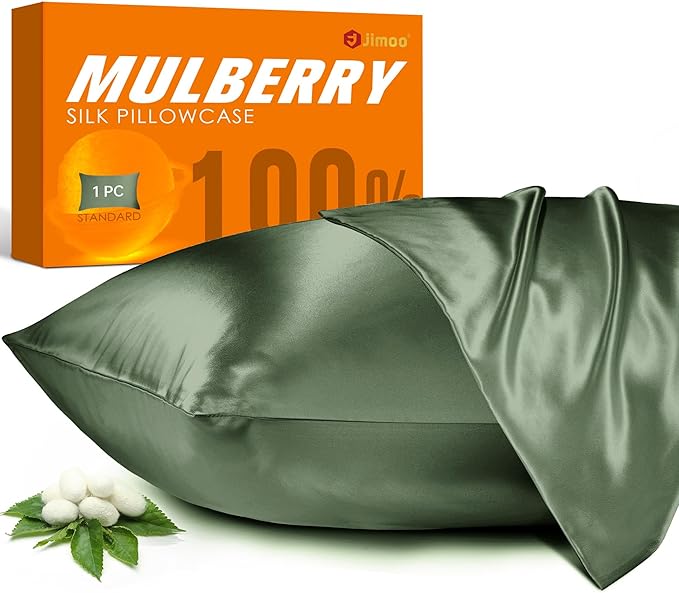 100% Mulberry Silk Pillowcase for Hair and Skin, 22 Momme Pure Natural Silk Pillow Case Both Sided with Zipper, Pillow Cover for Women Mom Men (Matcha, King 20''×36'', 1 Pack)