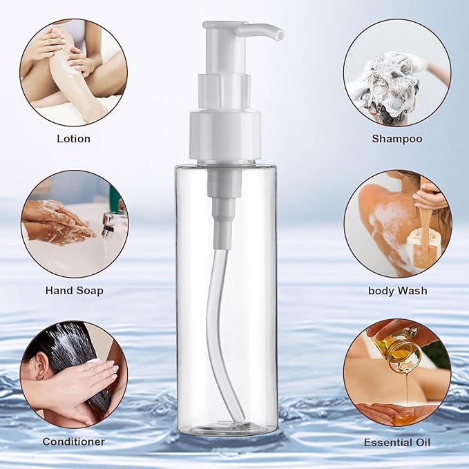 Cosywell Empty Plastic Pump Bottles Dispenser TSA Approved 3.4oz 4 Pack Portable Empty Refillable Container Clear Plastic Lotion Pump Dispenser Bottle for Facial Cleansing Oil Shampoo Shower Gel