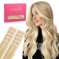 WENNALIFE Tape in Hair Extensions Human Hair Light Blonde Highlighted Golden Blonde Tape in Extensions, 10pcs 30g 24 inch Remy Invisible Tape Ins Straight Soft Real Human Hair Tape in Extensions