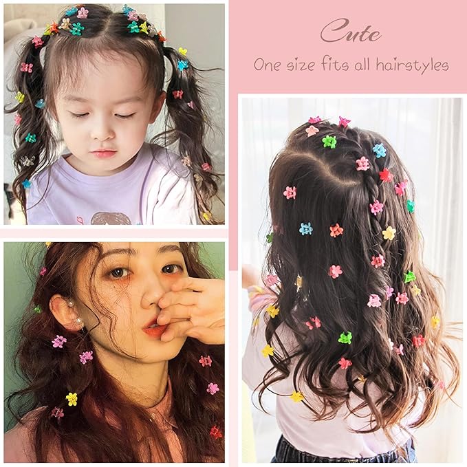 Mini Flower Hair Clips, Baby Hair Clips Mini Claw Clips Cute Jaw Clips Hair Pins Hair Barrettes Toddler Hair Accessories for Women Girls Kids Teens 100Pcs Colorful