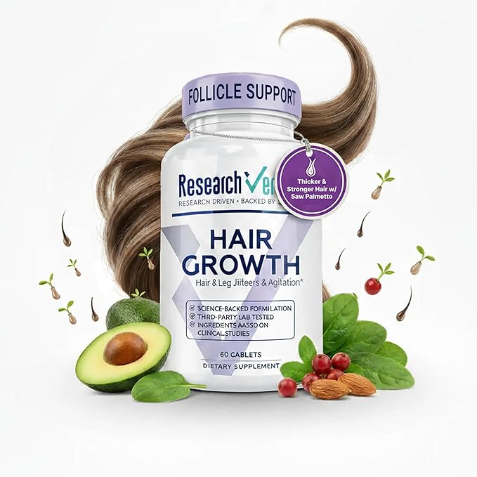 Research Verified Hair Growth Support - with Biotin, DHT Blockers & Vitamins - Hair Growth and Hair Loss Prevention, 1 Bottle (1 Month Supply)