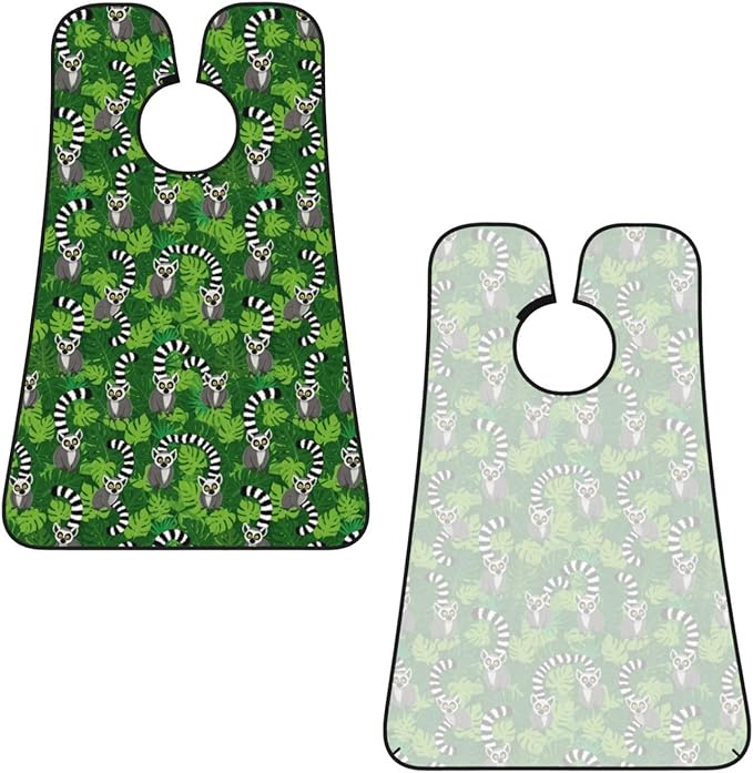 Ultimate Shaving Bib, Beard Trimming Apron with Hair Catcher, Lemurs Monkey Tropical Green Leaves Floral