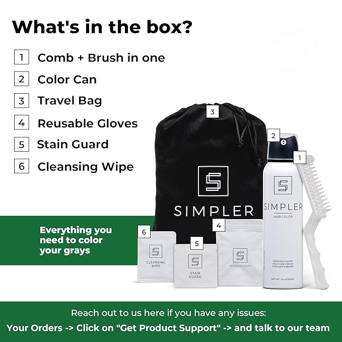 Simpler Hair Color for Men Kit for Full Gray Coverage - Medium Brown Men’s Hair Dye - Easy Hair or Beard Dye for 100% Gray Coverage - Ammonia Free Hair Color, Beard Coloring for Men