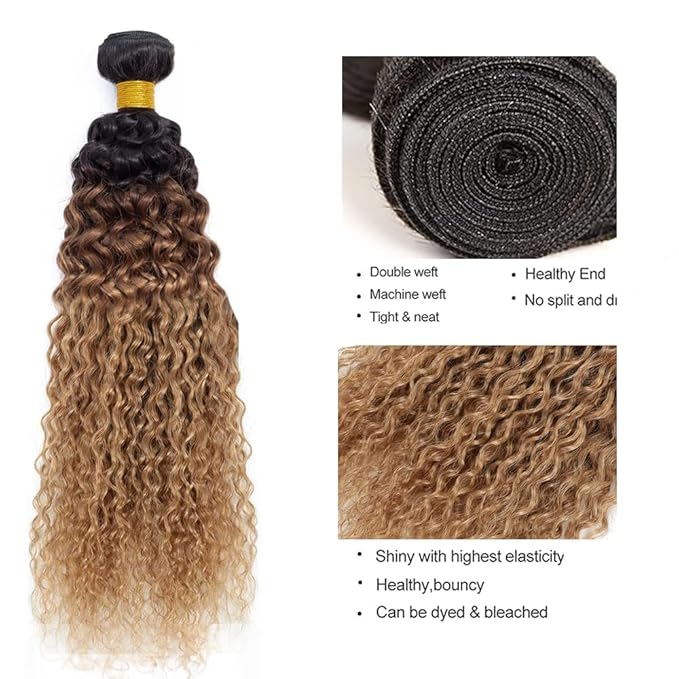 Ombre Bundles Human Hair Blonde Water Wave Bundle Niegmeag Virgin Remy Hair 3 Bundles 14 16 18 Inch T1B/4/27 Wet and Wavy Human Hair Bundle 300g