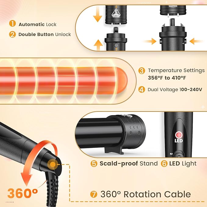 5 In 1 Curling Wand Set, Curling Iron Interchangeable Ceramic Barrels (0.35-1.25 Inch), Heating Hair Curler Kit with Protective Glove & 2 Clips Ceramic Coated for All Hair Types, Gift for Girls, Women