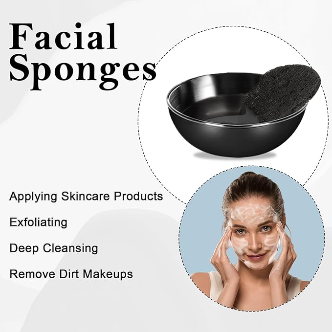 21 Pcs Black Esthetician Supplies 3 Stainless Steel Facial Mask Mixing Bowls 3 Fan Brushes Esthetician 3 Facial Flat Brushes Skincare Tray 3-Compartment Serving Tray 10 Round Compressed Facial Sponges