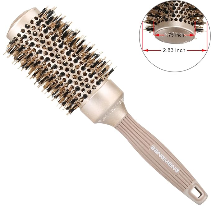 Round Brush Blow Out with Boar Bristles, Nano Thermal Ceramic Ionic Round Hair Brush for Women Blow Drying, Enhance Texture for Styling (1.75 Inch Barrel, 2.9 Inch with Bristle)