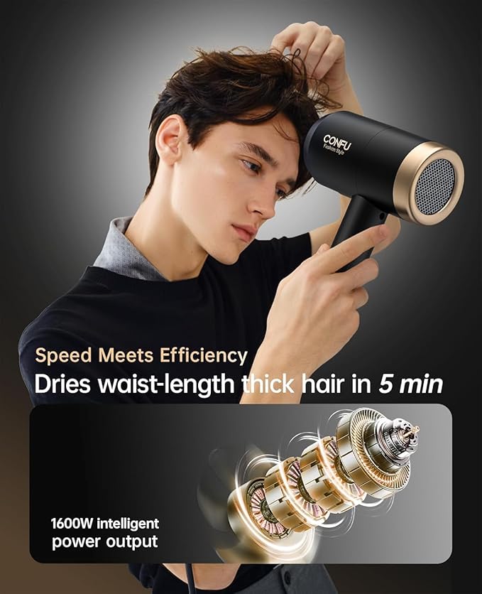 Hair Dryer, CONFU Blow Dryer with Diffuser, 21000PRM Professional Hairdryer, Portable Lightweight Fast Drying Negative Ionic Blow Dryer, Hair Diffuser for Curly Hair for Home Travel