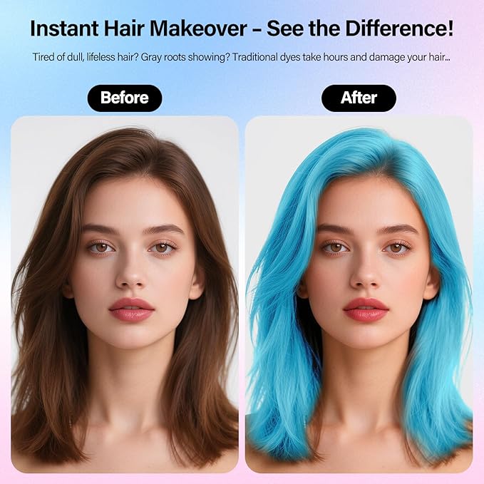 Temporary Hair Color For Kids Women Men, Washable Hair Dye Spray One-Day Hair Color Wax For Cosplay Party DIY, Christmas Party, Halloween Crazy Hair Day (Powder Blue, 4.06 oz)