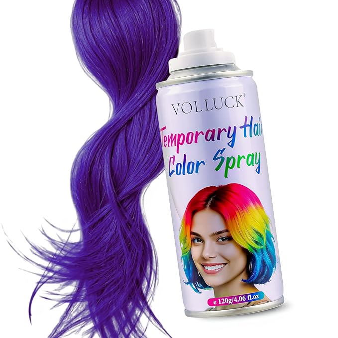 Purple Hair Spray Temporary, Hair Color Spray 1-Day Hair Dye Colored for Kids Women Men, Hair Wax Color Washable, Hair Paint Halloween Fast-Drying 4.06 Fl Oz