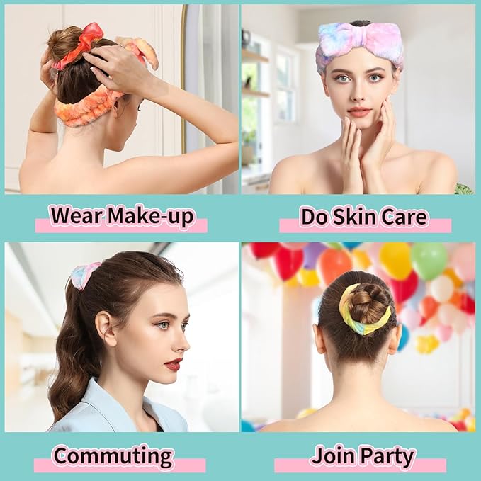LEOBRO Spa Headband, Makeup and Skincare Headbands for Women, Headband for Washing Face, Face Wash Skin Care Make Up Headbands, with Hair Scrunchies, Christmas Gifts for Teens, Girls, Women