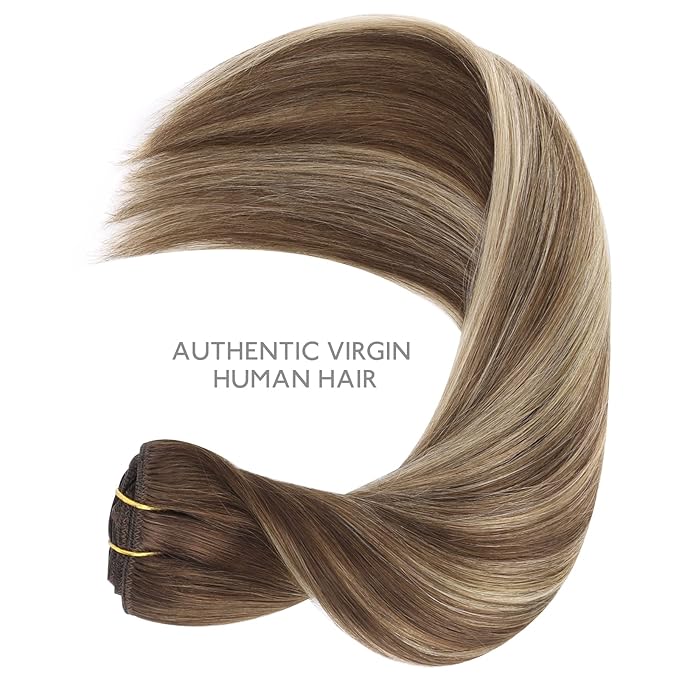 WENNALIFE Clip in Hair Extensions Real Human Hair, 24 Inch 120g 7pcs Balayage Chocolate Brown to Honey Blonde Hair Extensions Clip in Human Hair Remy Clip in Hair Extensions Real Human Hair