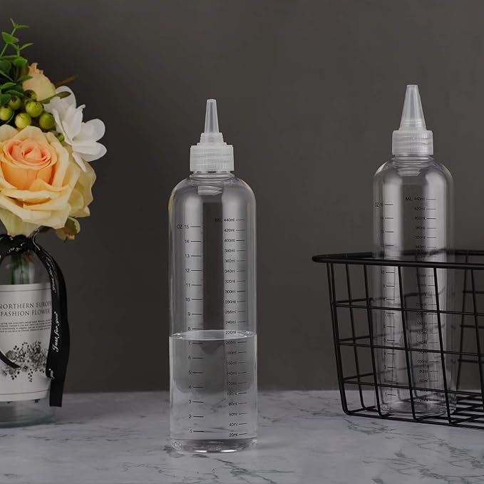 Segbeauty 16.9oz Hair Dye Bottles, 2Pcs 500ml Refillable Measured Hair Color Applicator Bottles, Clear Hair Color Squeeze Bottle with Graduated Scale, PET Twist Top Cap Tip Plastic Empty Dyeing Tool