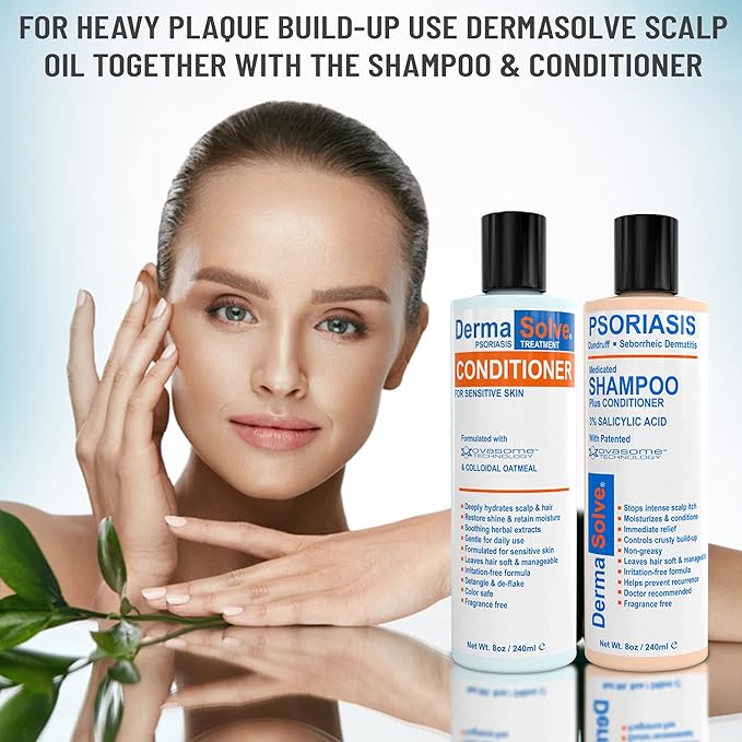 Scalp Psoriasis & Dandruff Shampoo and Conditioner by DermaSolve - Seborrheic Dermatitis Products - Naturally Heals Itchy Flakey Inflamed Skin and Provides Soothing Moisturizing Relief