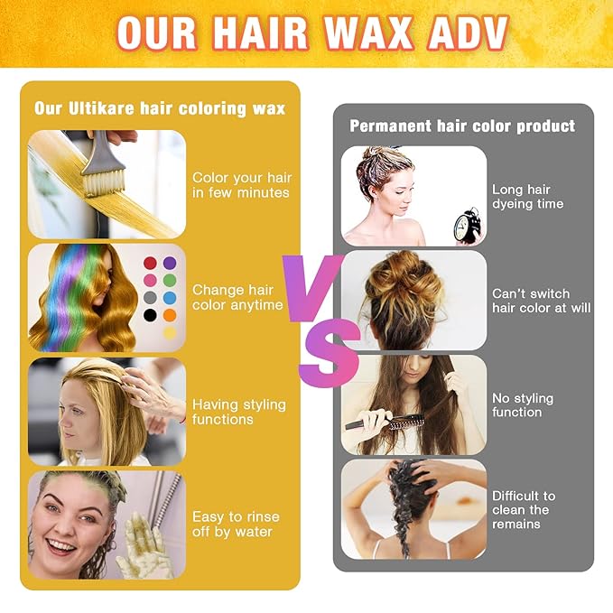 Hair Wax Color Blonde, Ultikare Blonde Hair Dye Temporary for Color Treated Hair Natural Styling Instant kids Mud Cream Gel 3.4 Fl Oz Girl Gifts, Party, Cosplay DIY, Children's Day