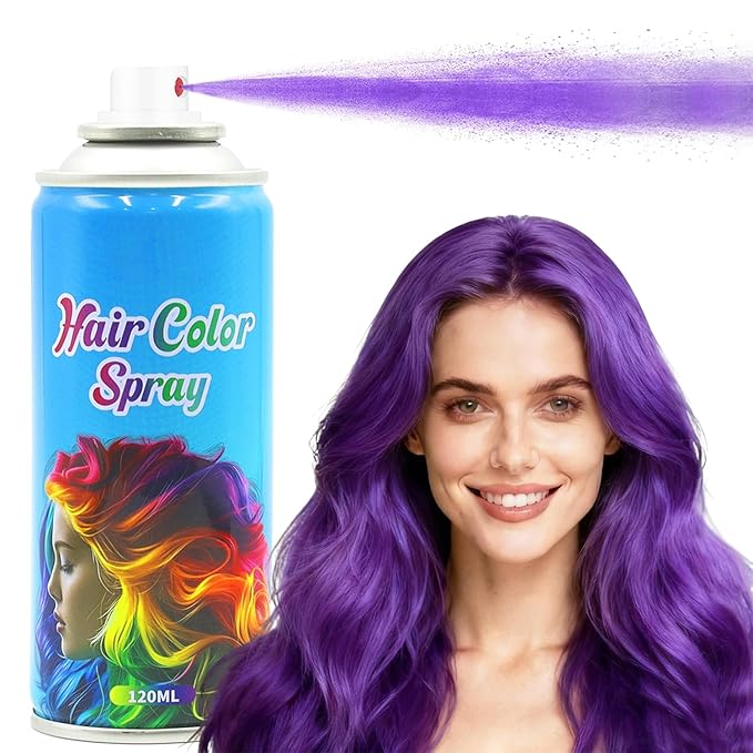 Purple Hair Spray, Temporary Hair Color Spray for Women, Men, Kids, One-Time Use Washable Hair Dye, Natural Hair Color Wax for Christmas, Hallowen, Cosplay, Festival Party Costume Makeup, DIY (Purple)