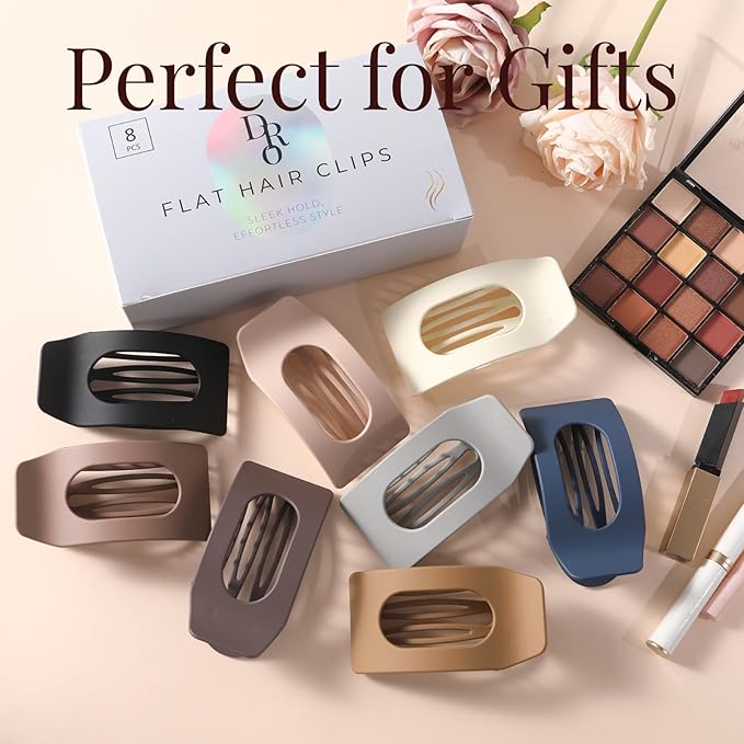 8 Pack Flat Hair Clips for Women – Large Matte Rectangle No-Slip Claw Clips, Strong Hold Square Hair Accessories for Thick & Thin Hair, Lay Flat Design for Work & Daily Styling
