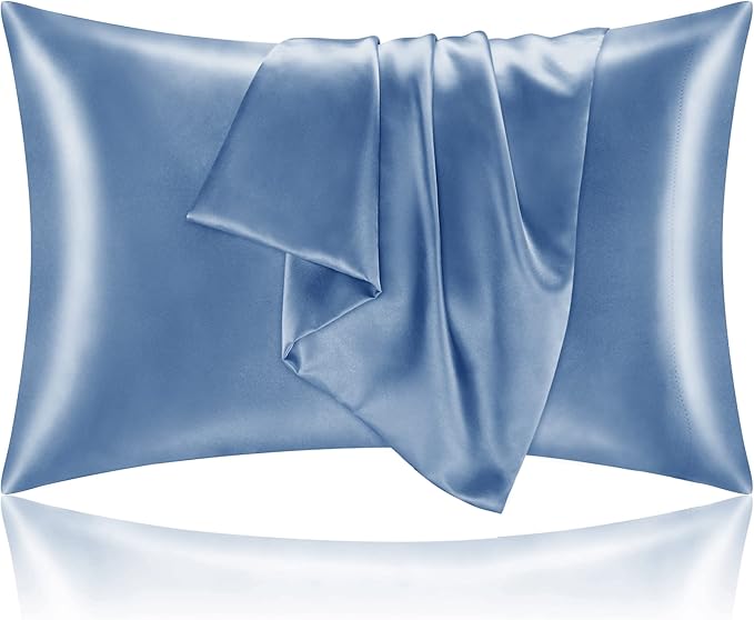 BEDELITE Satin Pillowcase for Hair and Skin, Super Soft and Cooling Similar to Silk Pillow Cases 2 Pack with Envelope Closure, Gift for Women Men(20"x40" King Size, Airy Blue)