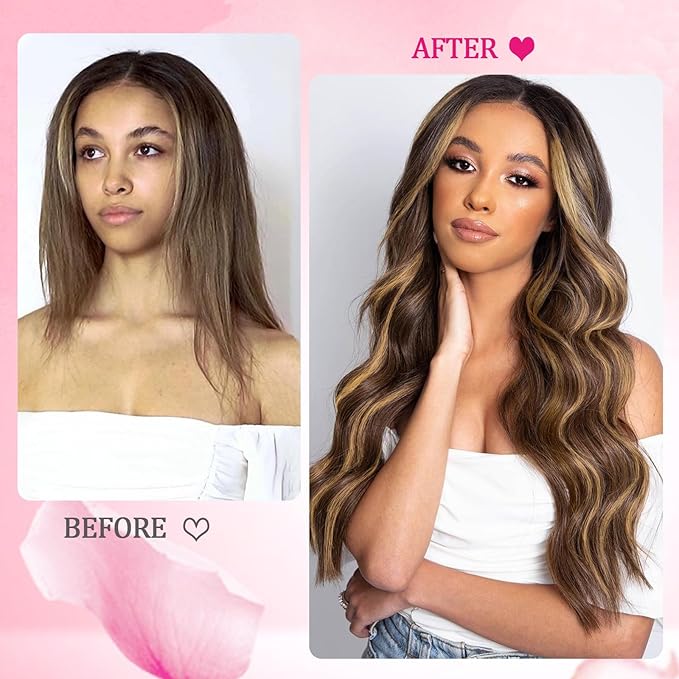 Kinky Straight Clip in Hair Extensions Real Human Hair Extensions 110g 8Pcs Soft Chocolate Brown to Honey Blonde Real Human Hair for Women Natural Hair Clip in Hair Extensions 16 Inch (4/27)