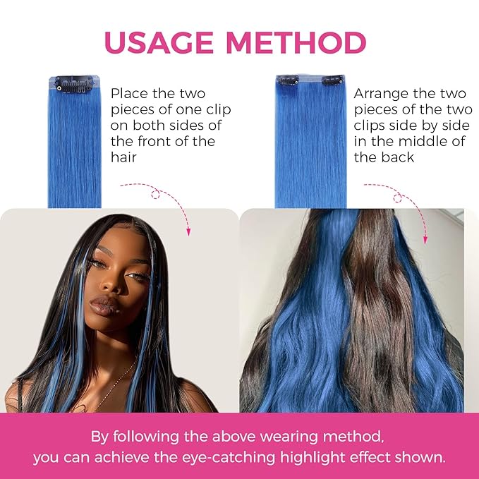 Lashey Seamless Clip in Hair Extensions Human Hair 46g 4pcs 18 Inch Blue Straight Hair Extensions Clip ins with Invisi Edge