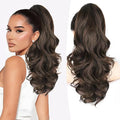 ALXNAN Claw Long Wavy Ponytail Extension,18 Inch Curly Pony Tail Clip in Hair Extensions for Women,Dark Chocolate Brown Clip on Pony Tails Hair Extensions