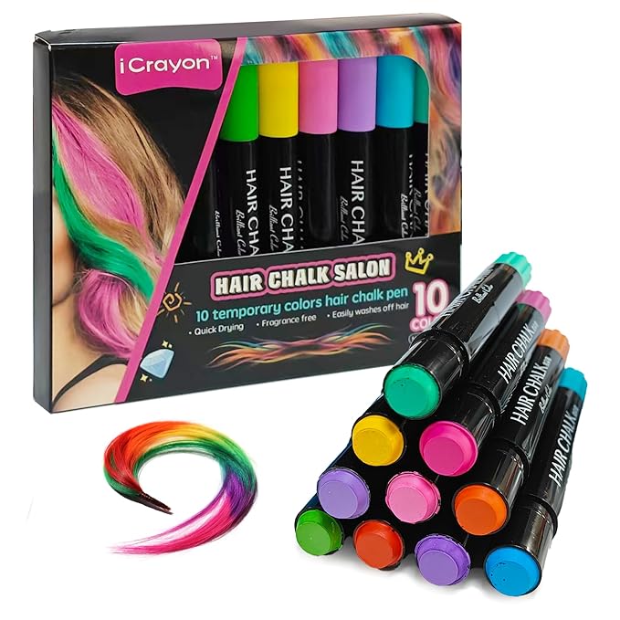 Temporary Hair Chalk for Girls & Boys, Washable Hair Crayon for Parties, Cosplay, Festivals & Daily Fun, Great Gifts for Teenage, 10 Colors