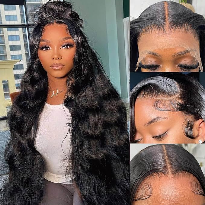 13x6 HD Lace Front Wigs Human Hair Pre Plucked Body Wave Wigs for Women 200% Density 13x6 Frontal Human Hair Bleached Knots with Baby Hair 34inch