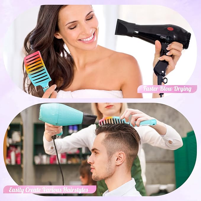 Boar Bristle Hair Brush, Curved Vented Detangler Brush Faster Blow Drying, Paddle Detangling Brush for Women Men Kids Wet Dry Long Curly Thick Straight Hair, Make Hair Shiny and Healthier(Green+Blue)