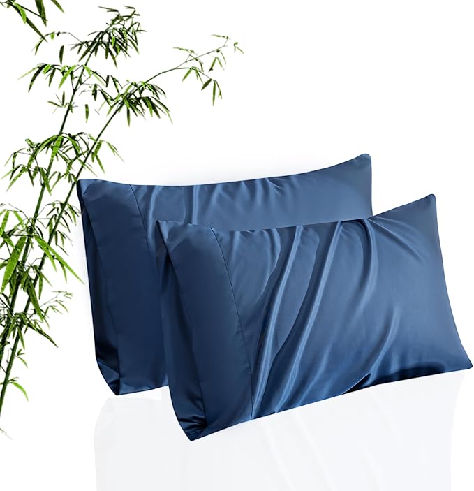 TELUS Pillow Cases Standard Size 2 Pack, Bamboo Rayon Cooling Pillowcases with Envelope Closure, Cool Breathable Pillow Case for Hot Sleeper & Night Sweats, 20x26 inch, Deep Blue