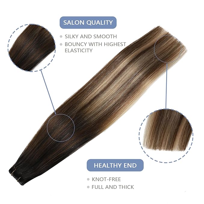 COOKAYU Invisi Edge Tape in Hair Extensions Real Human Hair Seamless Injected Tape Ins 20Inch 20pcs 45g Natural Black to Medium Brown and Caramel blonde Extensions
