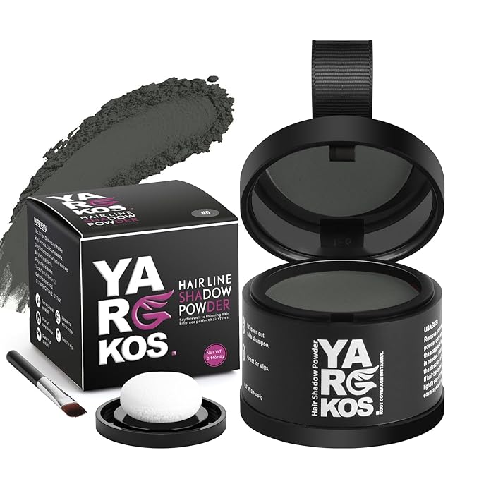 Hairline Shadow Powder, Gray, Root Touch Up Powder for Instantly Gray Hair Cover Up, Women Color Root Coverage for Thinning Grey, Mens Roots Concealer for Hair Loss Beard Line, #6