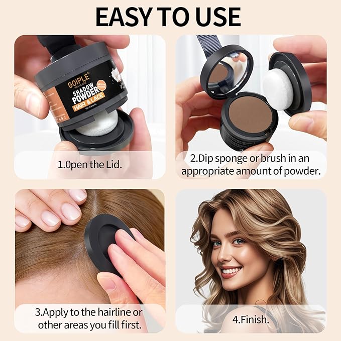 Root Cover Up Powder for Women - Medium Brown Hairline Powder for Bald Spots, Eyebrows, Beard Line, Light-Blonde Hair Fibers for Thinning Hair Shadow Powder 2 Pack