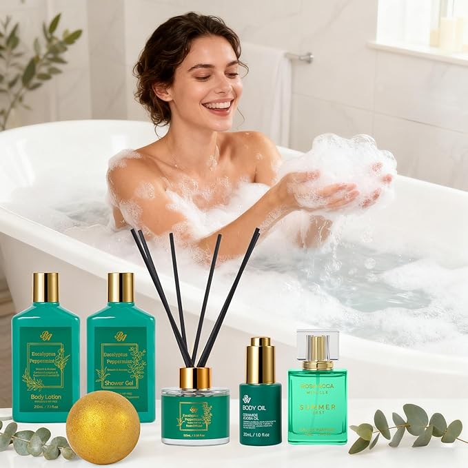 35 Pcs Christmas Gifts for Women, Eucalyptus Bath & Body Gift Basket, Self-Care Relaxation Set, Face Skin Care Kit, Home Spa Gift, Bath Bomb, Face Oil, Birthday, Valentines, Mother's Day, Anniversary