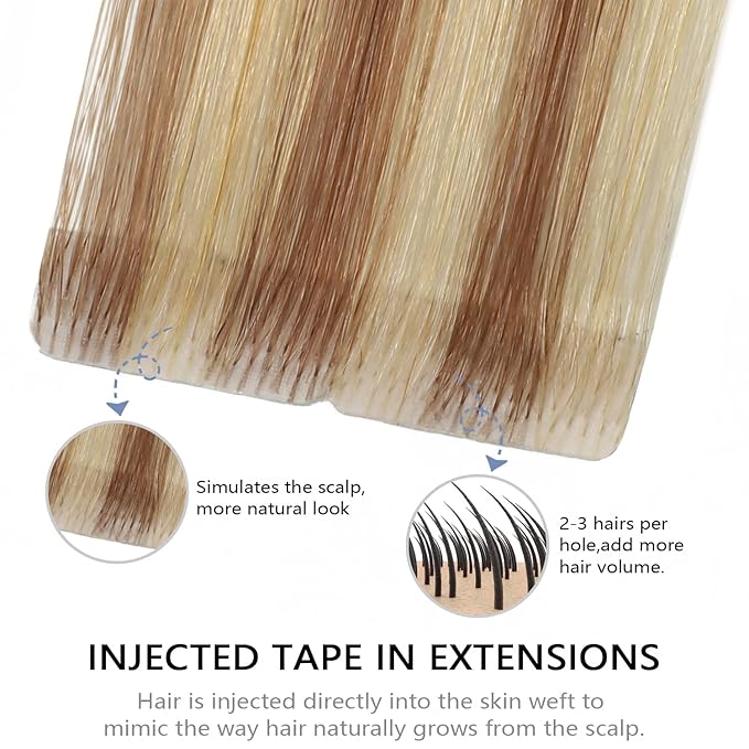 COOKAYU Invisible Tape in Hair, Gold Brown to Caramel Blonde 20pcs/pack 20Inch 45g Seamless Tape in Extensions Real Human Hair Injected Invisi Edge Extensions