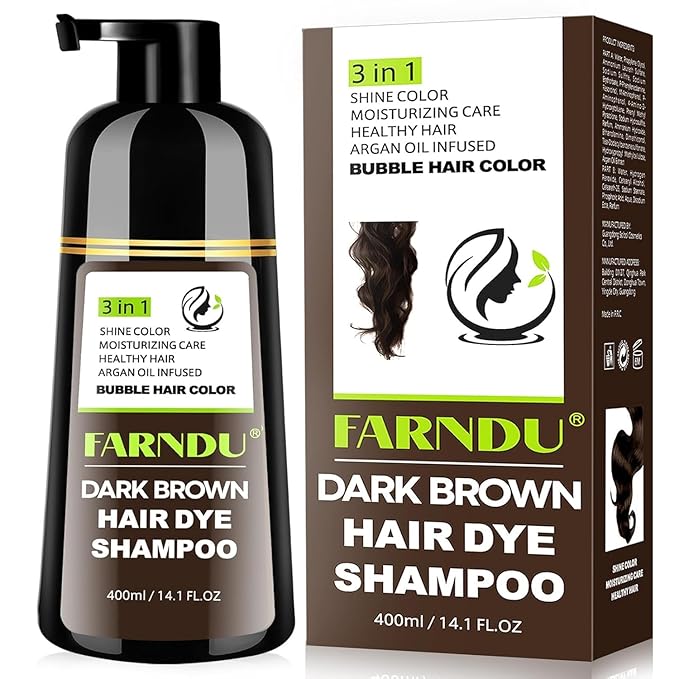 Dark Brown Hair Dye Shampoo, 3 in 1 Instant Hair Color with 15 Min Gray Coverage, Natural Semi-Permanent Herbal Shampoo for Men & Women