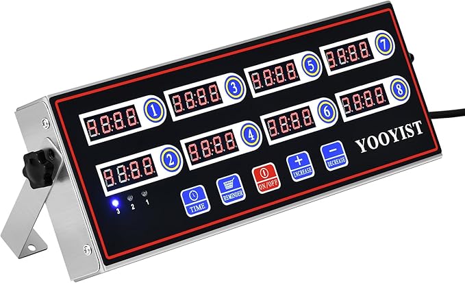 Kitchen Timers for Cooking – 8 Channel Commercial Kitchen Timer Restaurant Kitchen Supplies – Stainless Steel LED Technology Kitchen Timer Digital – Reminder Function, Loud Alarm, Black